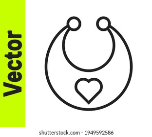 Black line Baby bib icon isolated on white background.  Vector