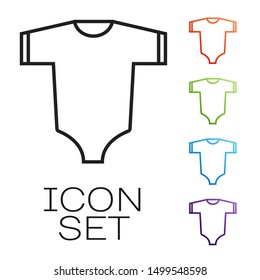 Black line Baby clothes icon isolated on white background. Baby clothing for baby girl and boy. Baby bodysuit. Set icons colorful. Vector Illustration