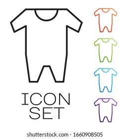 Black line Baby clothes icon isolated on white background. Baby clothing for baby girl and boy. Baby bodysuit. Set icons colorful. Vector Illustration