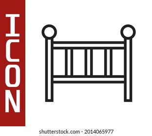 Black line Baby crib cradle bed icon isolated on white background.  Vector