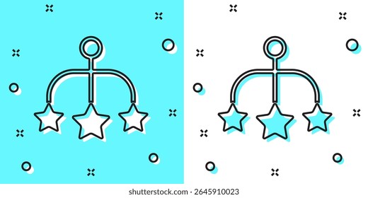 Black line Baby crib hanging toys icon isolated on green and white background. Baby bed carousel. Random dynamic shapes. Vector