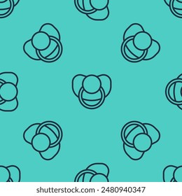 Schwarze Linie Baby Dummy Schnuller Symbol isoliert nahtlose Muster auf grünem Hintergrund. Spielzeug eines Kindes.  Vektorgrafik