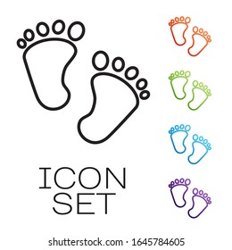 Black line Baby footprints icon isolated on white background. Baby feet sign. Set icons colorful. Vector Illustration