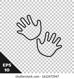 Black line Baby hands print icon isolated on transparent background.  Vector Illustration