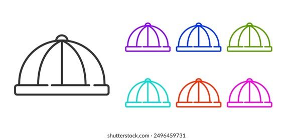 Black line Baby hat icon isolated on white background. Set icons colorful. Vector