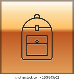 Black line Backpack icon isolated on gold background.  Vector Illustration