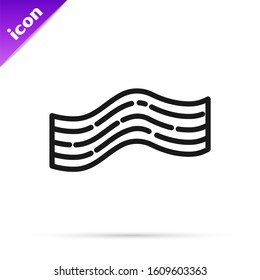 Black line Bacon stripe icon isolated on white background.  Vector Illustration