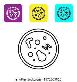 Black line Bacteria icon isolated on white background. Bacteria and germs, microorganism disease causing, cell cancer, microbe, virus, fungi. Set icons colorful square buttons. Vector Illustration