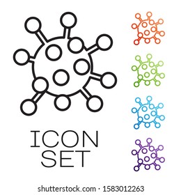 Black line Bacteria icon isolated on white background. Bacteria and germs, microorganism disease causing, cell cancer, microbe, virus, fungi. Set icons colorful. Vector Illustration