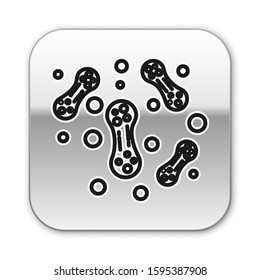 Black line Bacteria icon isolated on white background. Bacteria and germs, microorganism disease causing, cell cancer, microbe, virus, fungi. Silver square button. Vector Illustration