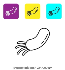 Black line Bacteria icon isolated on white background. Bacteria and germs, microorganism disease causing, cell cancer, microbe, virus, fungi. Set icons colorful square buttons. Vector Illustration