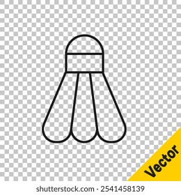 Black line Badminton shuttlecock icon isolated on transparent background. Sport equipment.  Vector Illustration