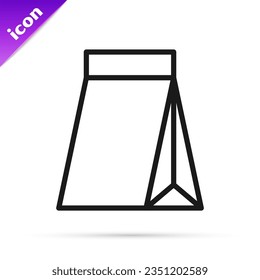Línea negra Bolsa del icono de los granos de café aislado en fondo blanco.  Vector