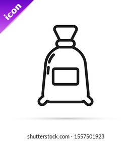 Black line Bag of flour icon isolated on white background.  Vector Illustration