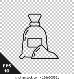 Black line Bag of flour icon isolated on transparent background.  Vector Illustration