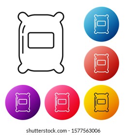 Black line Bag of flour icon isolated on white background. Set icons colorful circle buttons. Vector Illustration