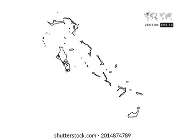 Black  line The Bahamas map vector on white background.