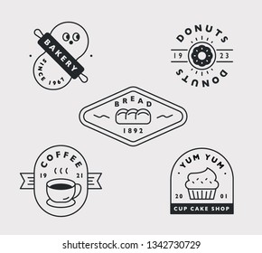 Black line bakery dessert label design. flat design style minimal vector illustration