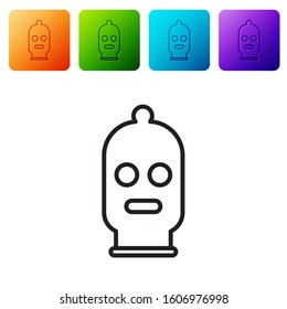 Black line Balaclava icon isolated on white background. A piece of clothing for winter sports or a mask for a criminal or a thief. Set icons in color square buttons. Vector Illustration