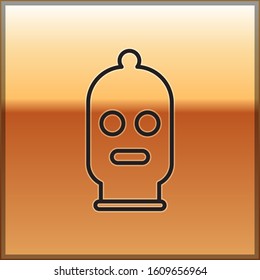 Black line Balaclava icon isolated on gold background. A piece of clothing for winter sports or a mask for a criminal or a thief.  Vector Illustration