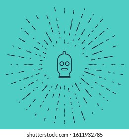 Black line Balaclava icon isolated on green background. A piece of clothing for winter sports or a mask for a criminal or a thief. Abstract circle random dots. Vector Illustration