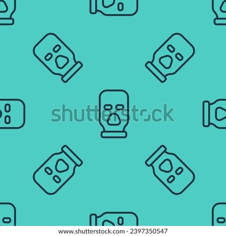 Black line Balaclava icon isolated seamless pattern on green background. A piece of clothing for winter sports or a mask for a criminal or a thief.  Vector