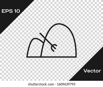 Black line Bale of hay and rake icon isolated on transparent background.  Vector Illustration