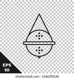 Black line Ball tea strainer icon isolated on transparent background.  Vector Illustration