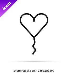Línea negra Globo en forma de corazón con icono de cinta aislado en fondo blanco. Día de San Valentín.  Vector