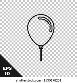Black line Balloon with ribbon icon isolated on transparent background.  Vector Illustration