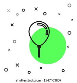 Black line Balloon with ribbon icon isolated on white background.  Vector Illustration