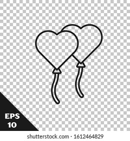 Black line Balloons in form of heart with ribbon icon isolated on transparent background. Valentines day.  Vector Illustration