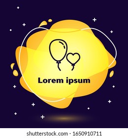 Black line Balloons in form of heart with ribbon icon isolated on blue background. Abstract banner with liquid shapes. Vector Illustration