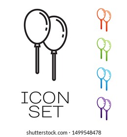 Black line Balloons with ribbon icon isolated on white background. Set icons colorful. Vector Illustration