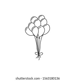 Black line Balloons with ribbon icon isolated on white background. Vector Illustration. EPS10