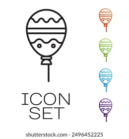 Black line Balloons with ribbon icon isolated on white background. Happy Easter. Set icons colorful. Vector Illustration
