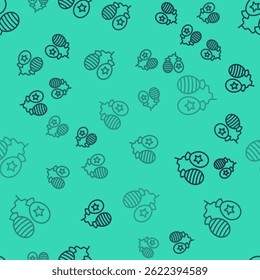Black line Balloons with ribbon icon isolated seamless pattern on green background. Happy Easter.  Vector