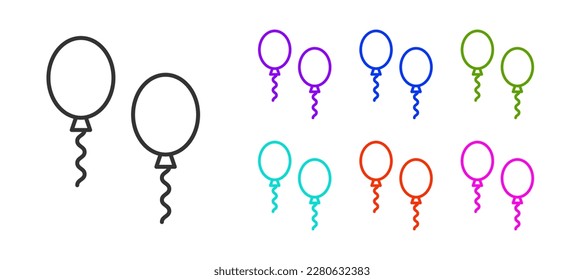 Black line Balloons with ribbons icon isolated on white background. Set icons colorful. Vector