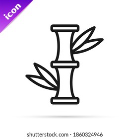 Black line Bamboo icon isolated on white background.  Vector