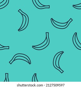 Black line Banana icon isolated seamless pattern on green background.  Vector