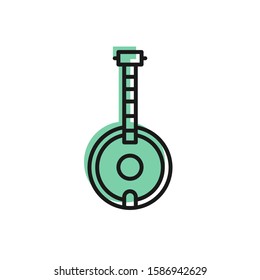 Black line Banjo icon isolated on white background. Musical instrument.  Vector Illustration