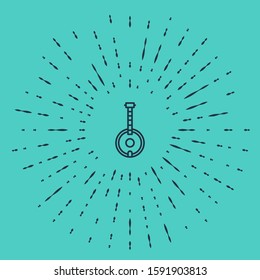 Black line Banjo icon isolated on green background. Musical instrument. Abstract circle random dots. Vector Illustration