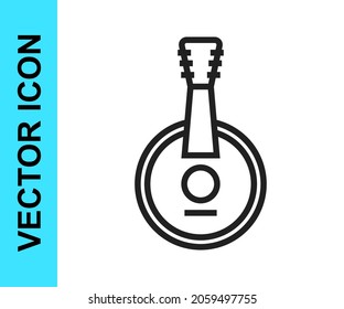 Black line Banjo icon isolated on white background. Musical instrument.  Vector