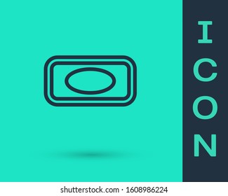 Black line Bar of soap with foam icon isolated on green background. Soap bar with bubbles.  Vector Illustration