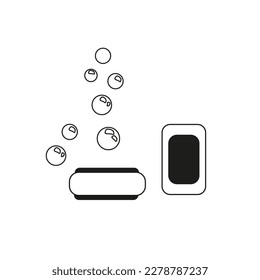 Icono de barra de jabón de línea negra aislado en fondo blanco. Barra de jabón con burbujas. Ilustración vectorial.