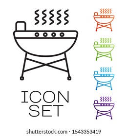 Black line Barbecue grill icon isolated on white background. BBQ grill party. Set icons colorful. Vector Illustration