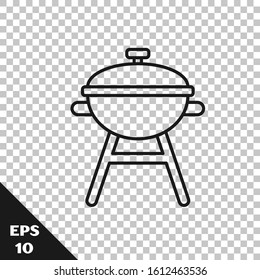 Black line Barbecue grill icon isolated on transparent background. BBQ grill party.  Vector Illustration
