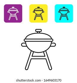 Black line Barbecue grill icon isolated on white background. BBQ grill party. Set icons colorful square buttons. Vector Illustration