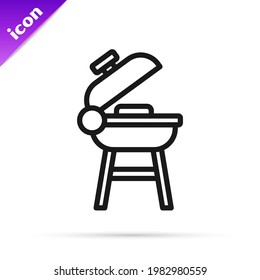 Black line Barbecue grill icon isolated on white background. BBQ grill party.  Vector