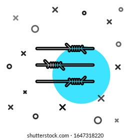 Black line Barbed wire icon isolated on white background. Random dynamic shapes. Vector Illustration